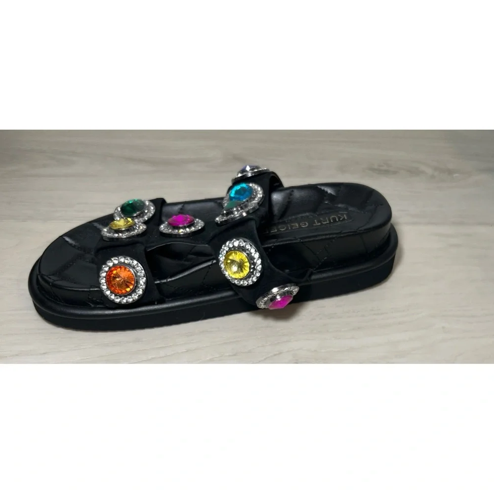 Kurt Geiger London Womens ORSON CRYSTAL Black Leather Slide Sandals Shoes Sz 9 - Picture 7 of 9